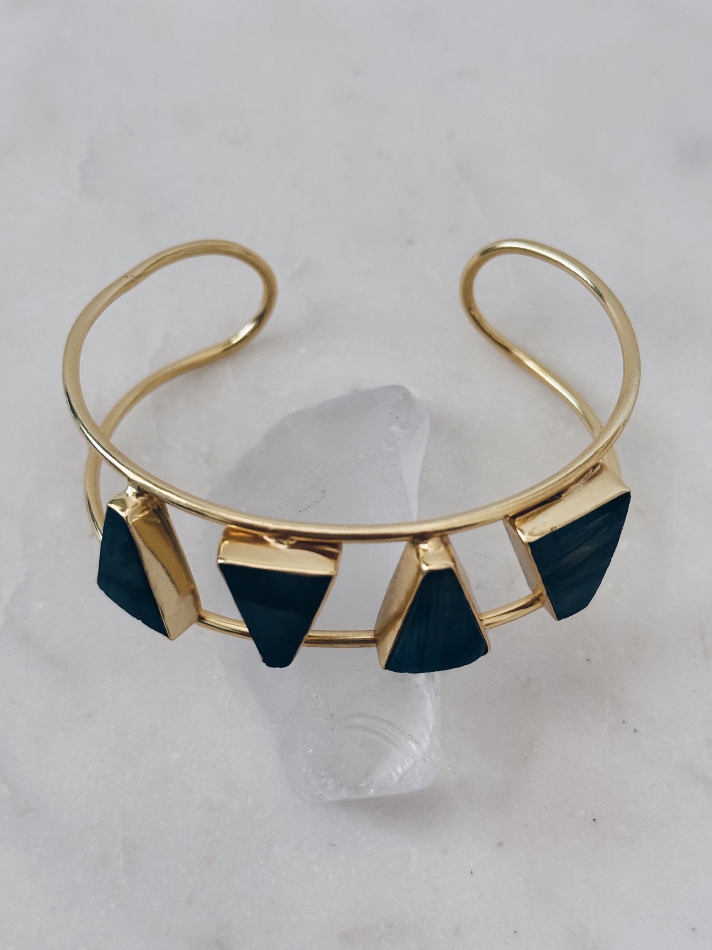 Gold Triangle Labradorite Gemstone Bangle Bracelet