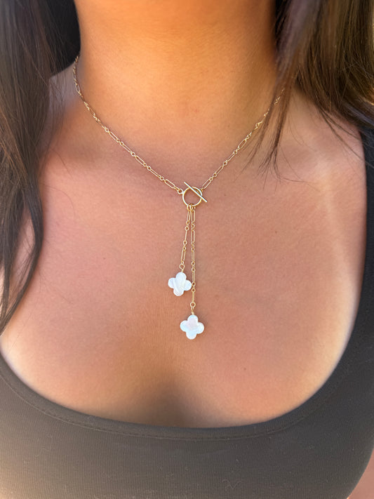 14k Gold Filled Clover Pearl Toggle Necklace