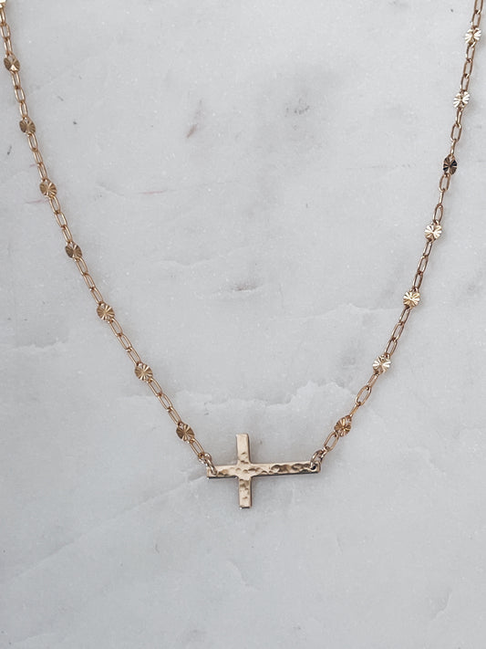 Starburst Side Cross Necklace