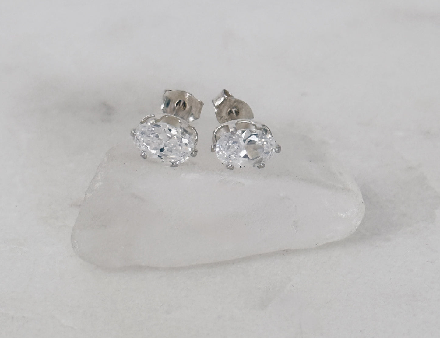 Sterling Silver Oval CZ Stud Earrings