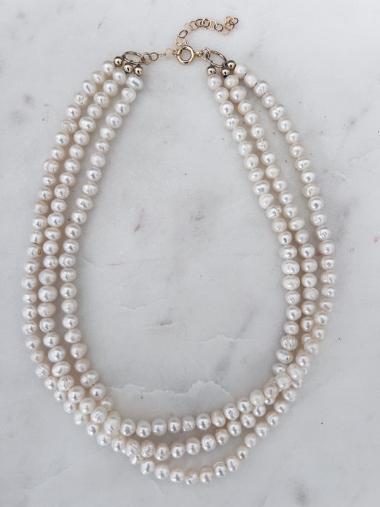 Twisted Triple Strand Pearl Choker Necklace