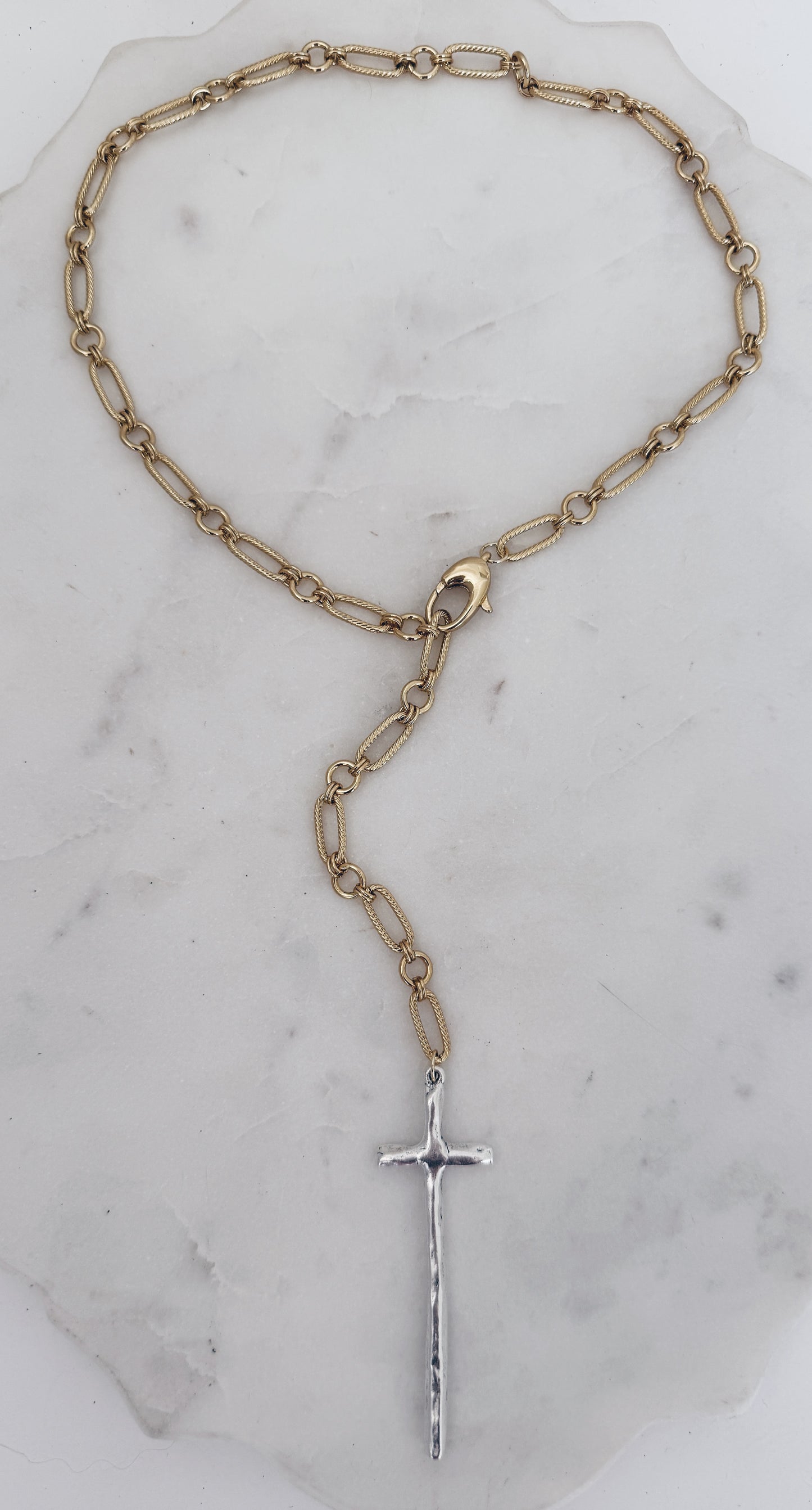 Gold Chunky Textured Chain & Hammered Cross + More Options