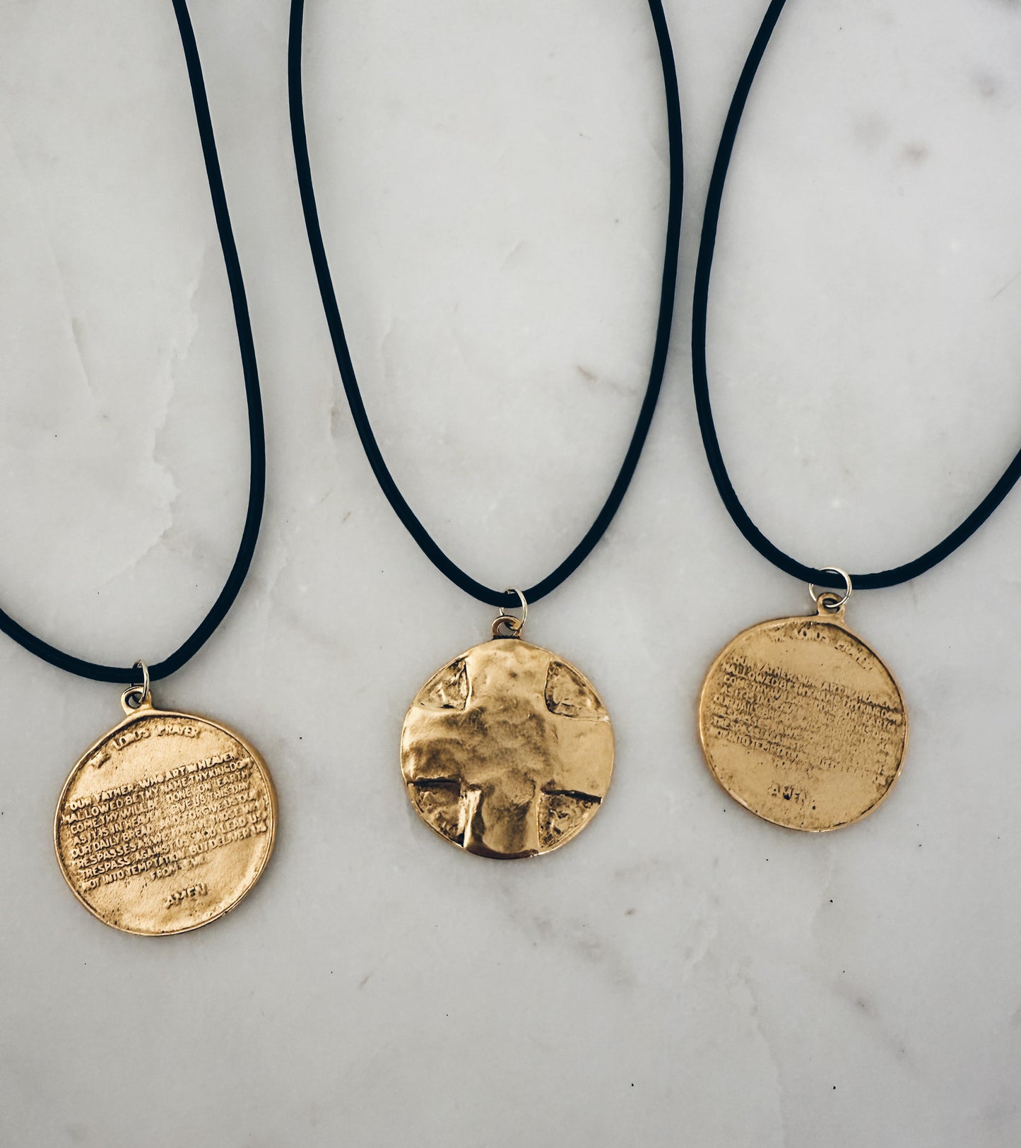 Espresso Leather Cord Choker Gold Cross/Lord's Prayer Medallion