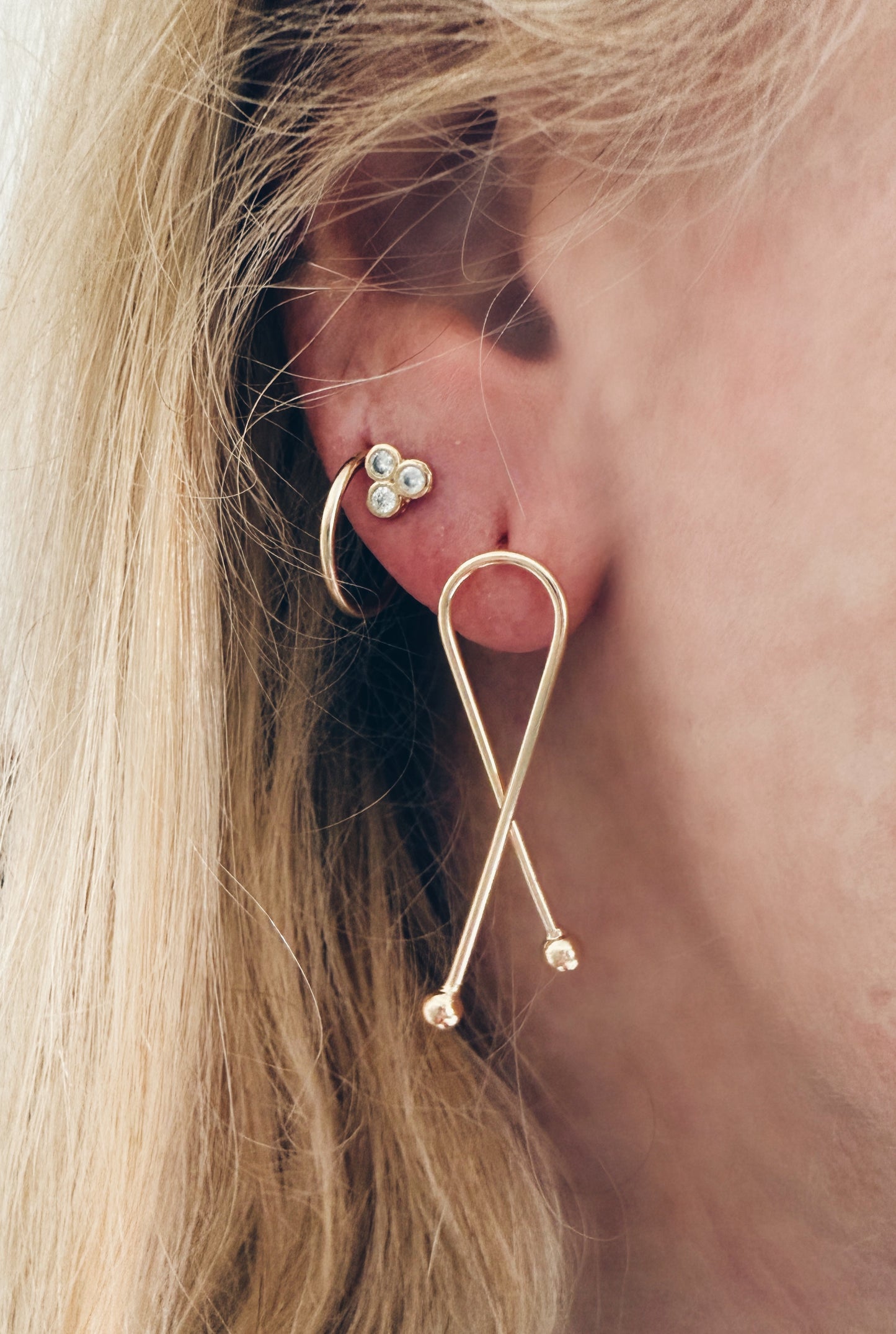 Gold Criss Cross Bar & Bead Earrings