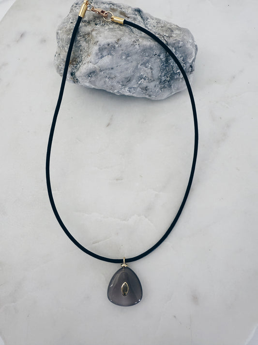 Espresso Leather Cord Choker w/Smoky Gemstone