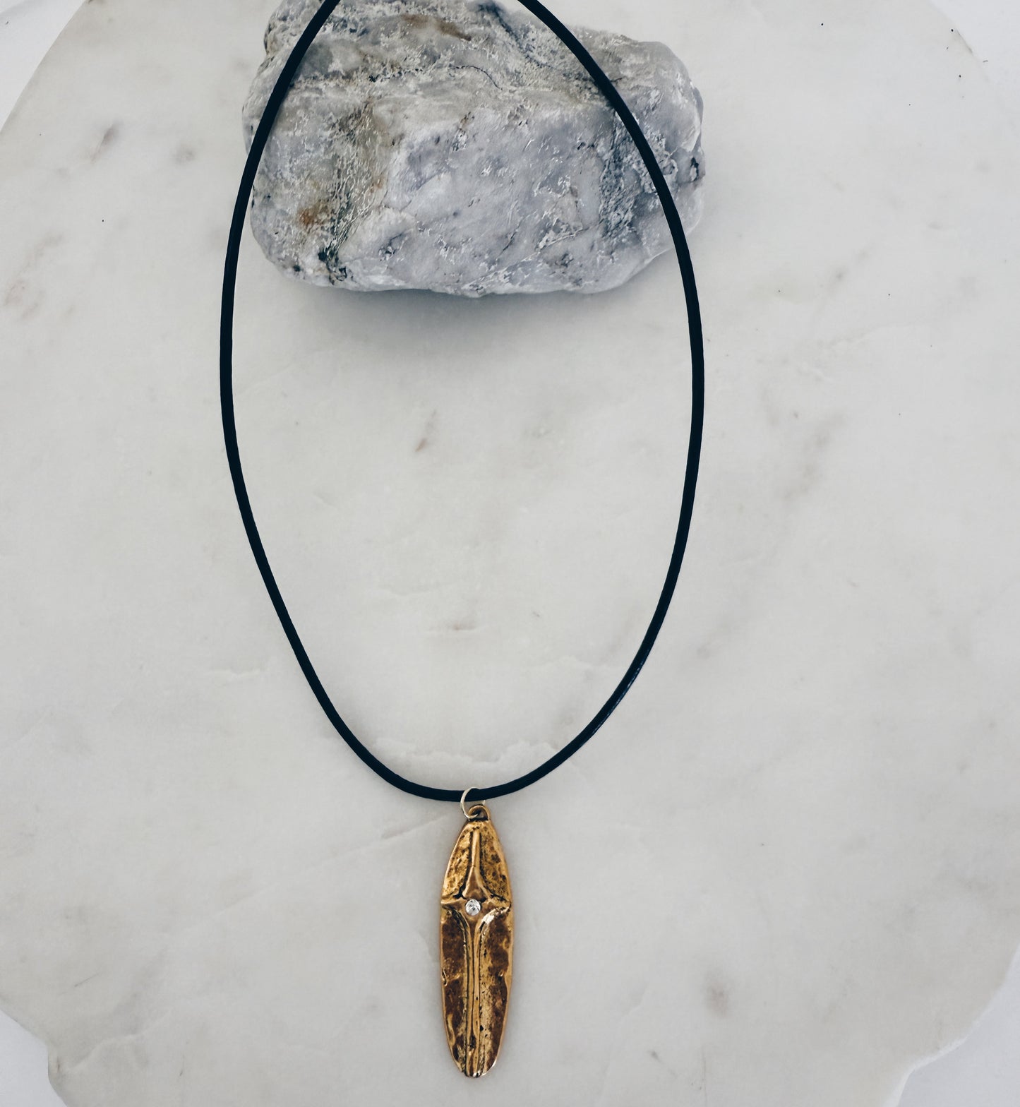 Espresso Leather Cord Choker Gold Cross Oval Pendant