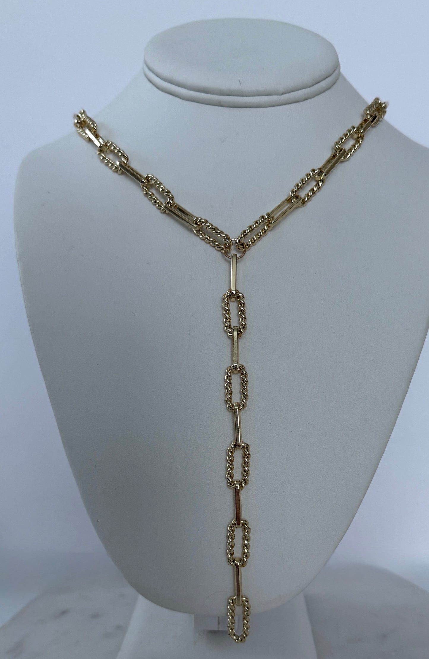 Gold Chunky Textured Chain Y Necklace