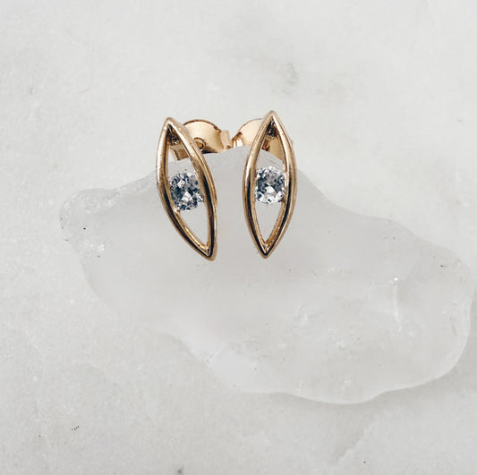 Gold CZ Open Evil Eye Stud Earrings