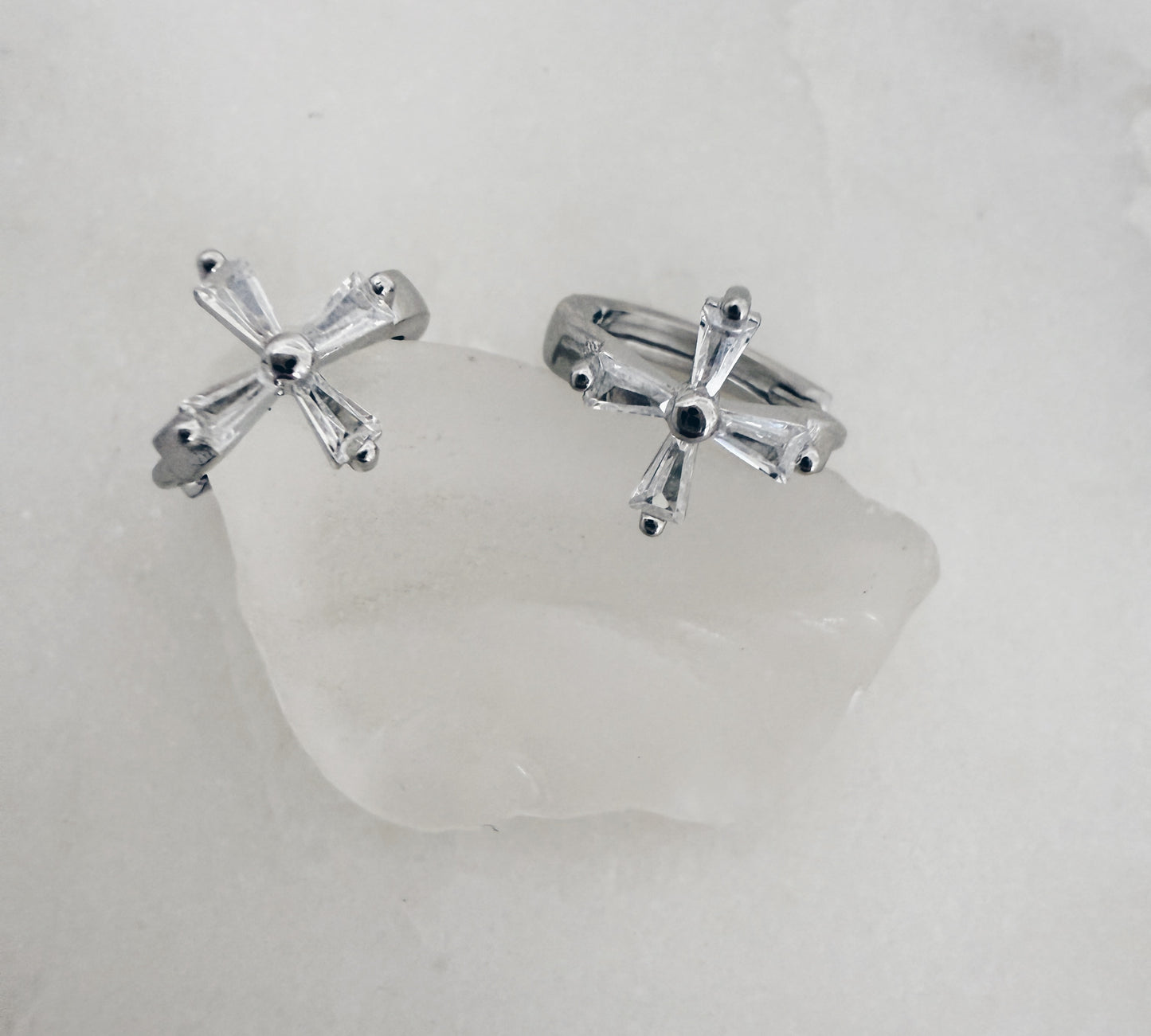 Sterling Silver CZ Cross Huggie Earrings