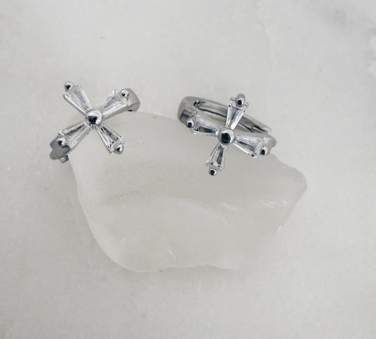 Sterling Silver CZ Cross Huggie Earrings