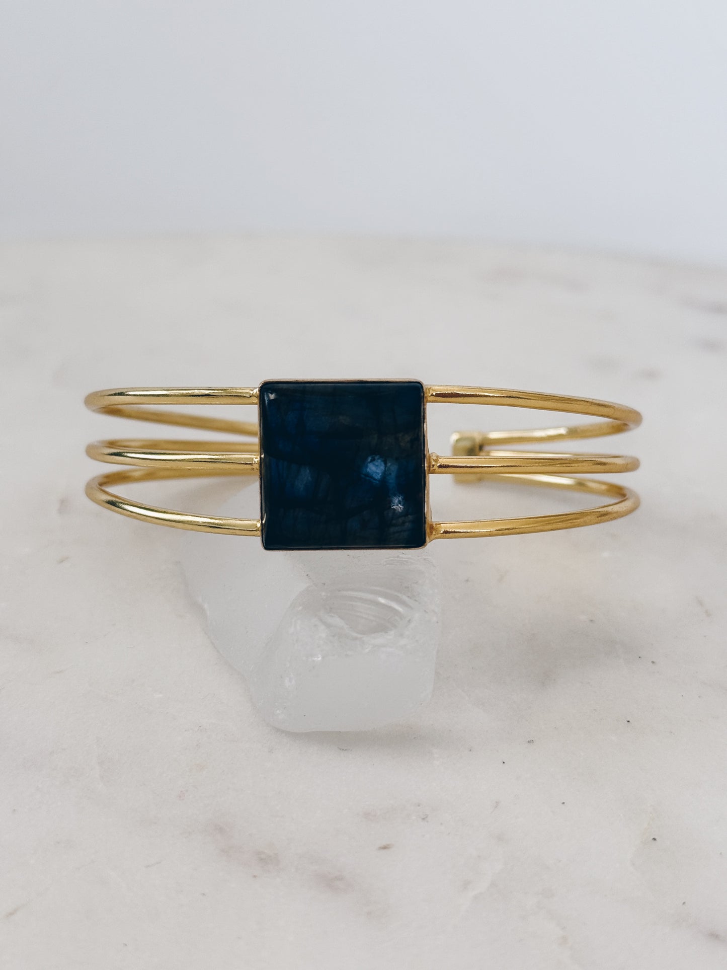 Gold Layered Square Labradorite Gemstone Bangle Bracelet