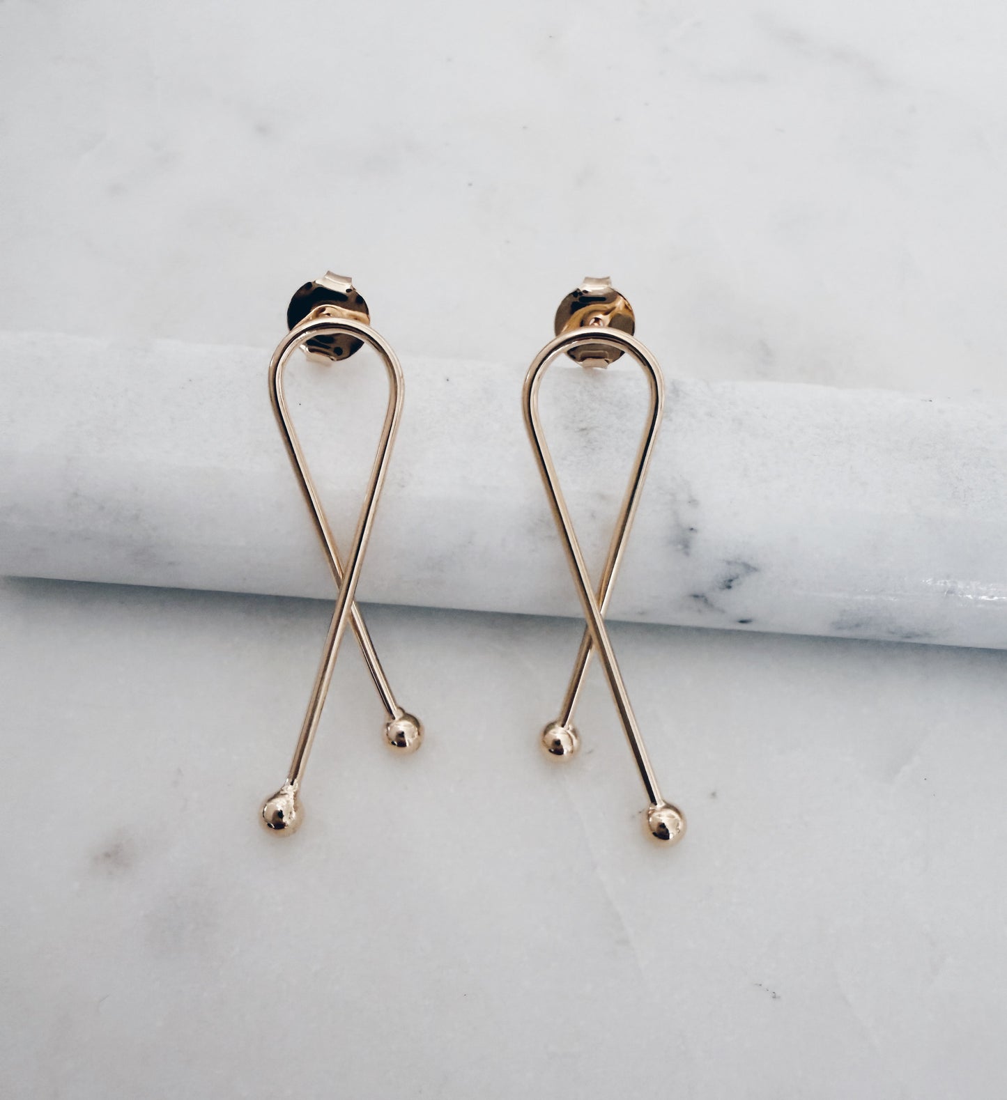 Gold Criss Cross Bar & Bead Earrings