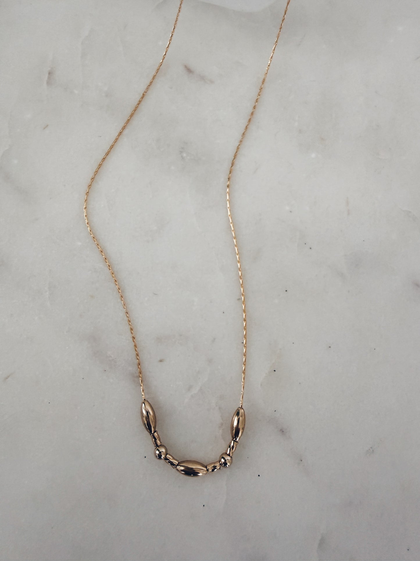 14k Gold Filled Dainty Silk Chain Necklace w/Barrel and Twist Beads