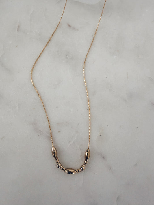 14k Gold Filled Dainty Silk Chain Necklace w/Barrel and Twist Beads