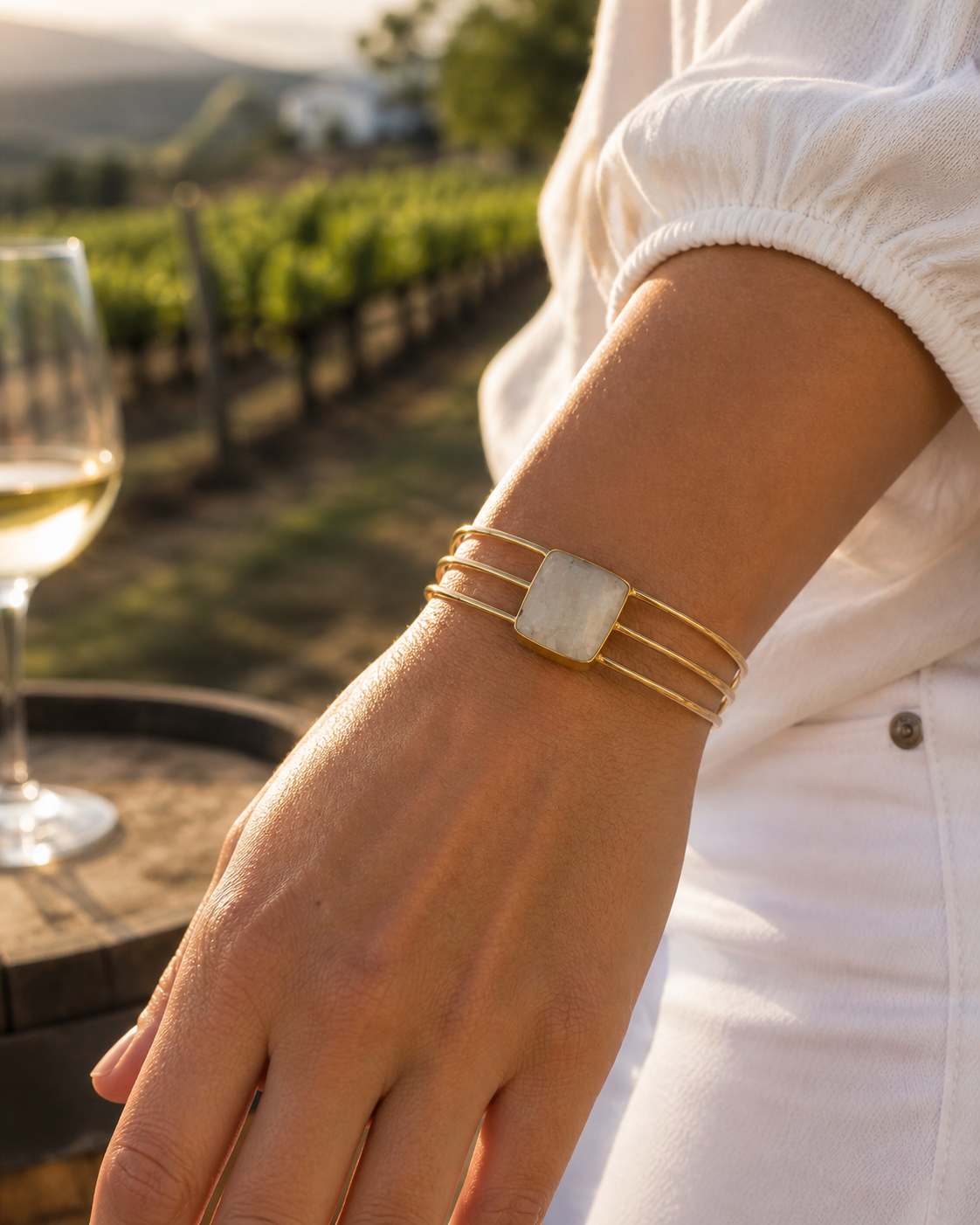 Gold Layered Square Moonstone Gemstone Bangle Bracelet