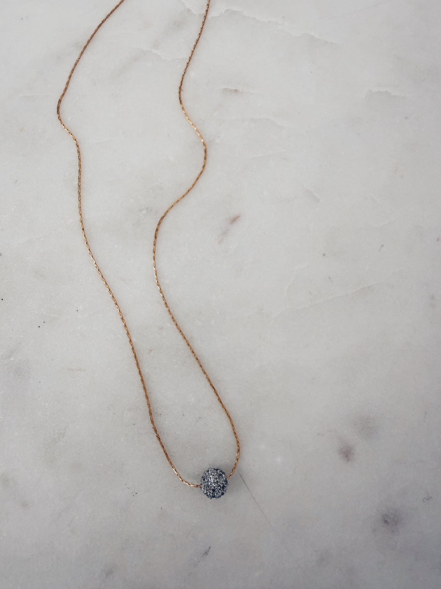 14k Gold Filled Dainty Silk Chain Necklace w/Sterling Silver Pave Bead