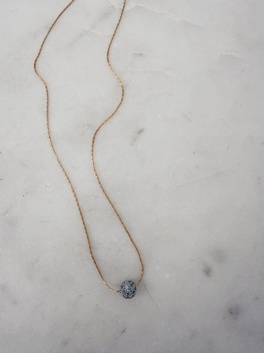 14k Gold Filled Dainty Silk Chain Necklace w/Sterling Silver Pave Bead