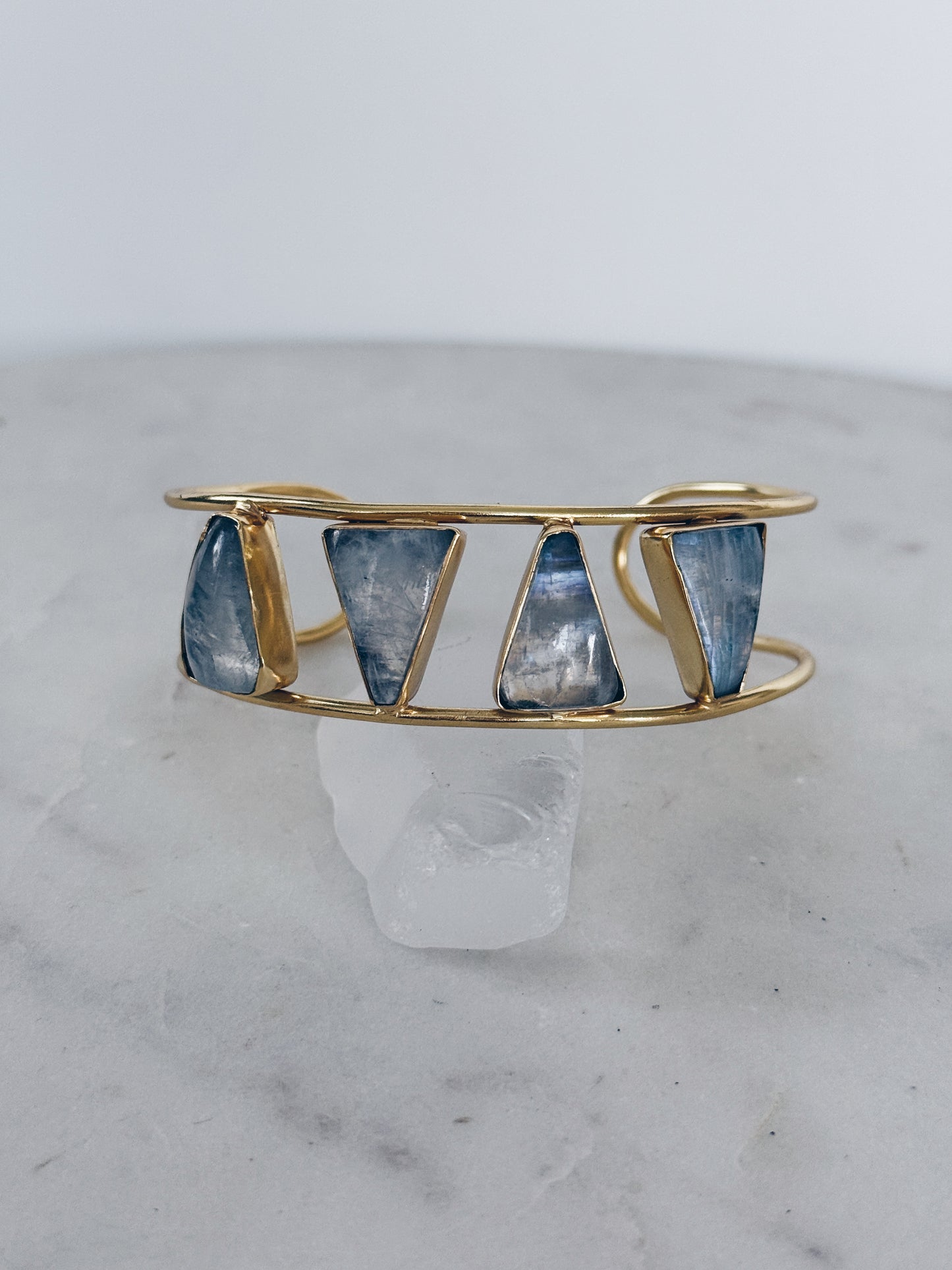 Gold Triangle Moonstone Gemstone Bangle Bracelet