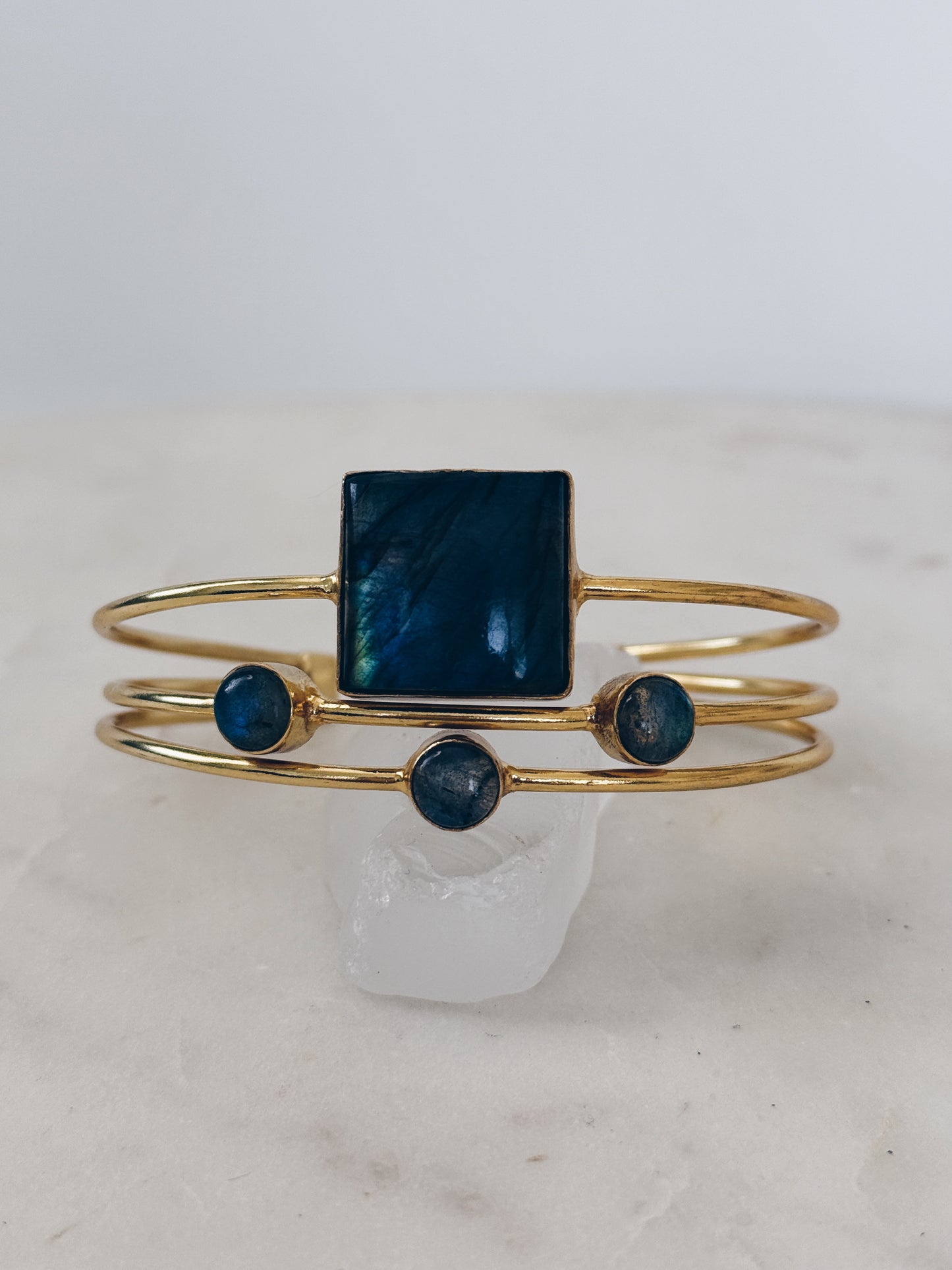 Layered Gold Labradorite Gemstone Bangle Bracelet