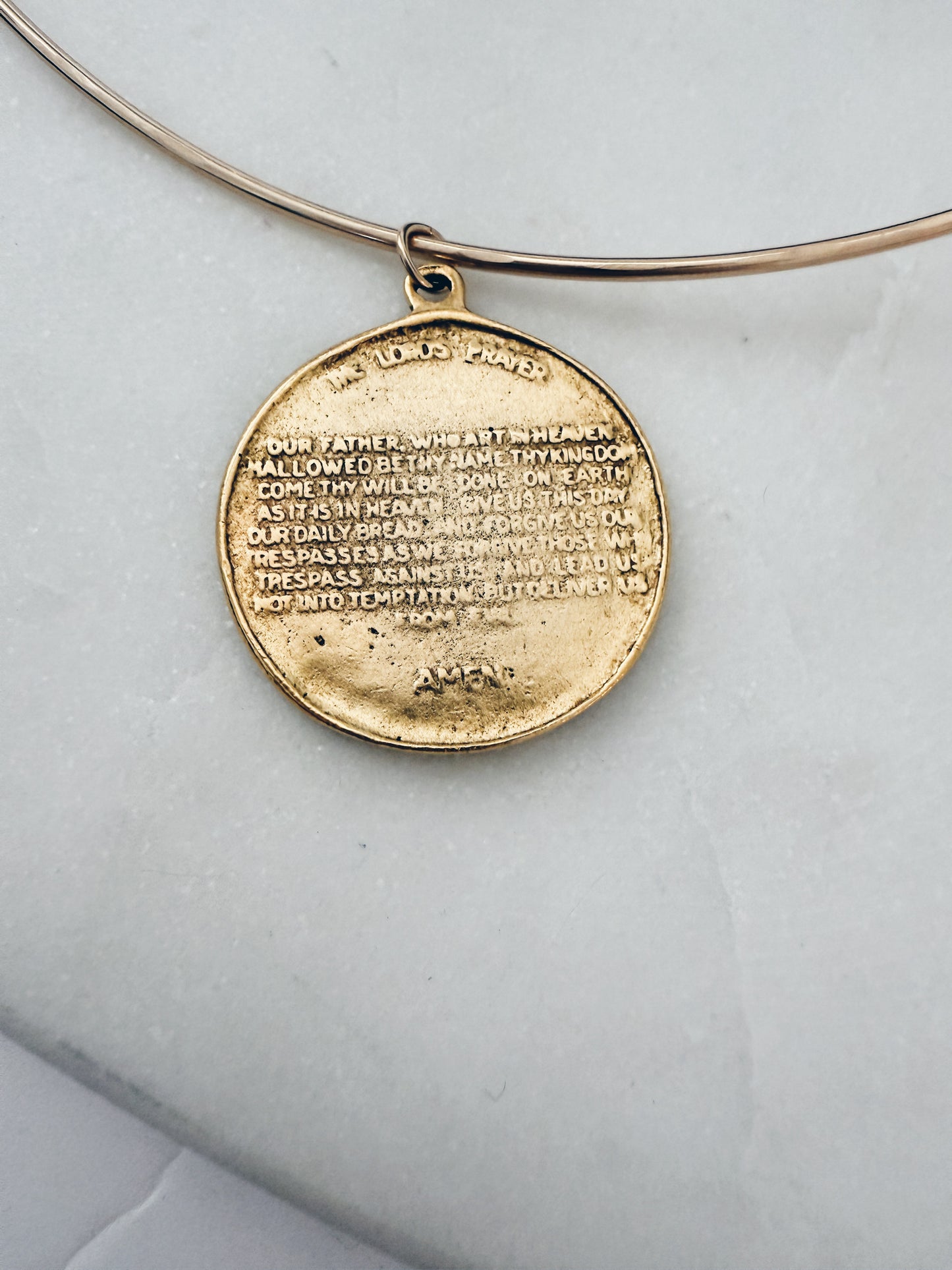 14k Gold Filled Wire Collar Choker...Cross & Lords Prayer Medallion