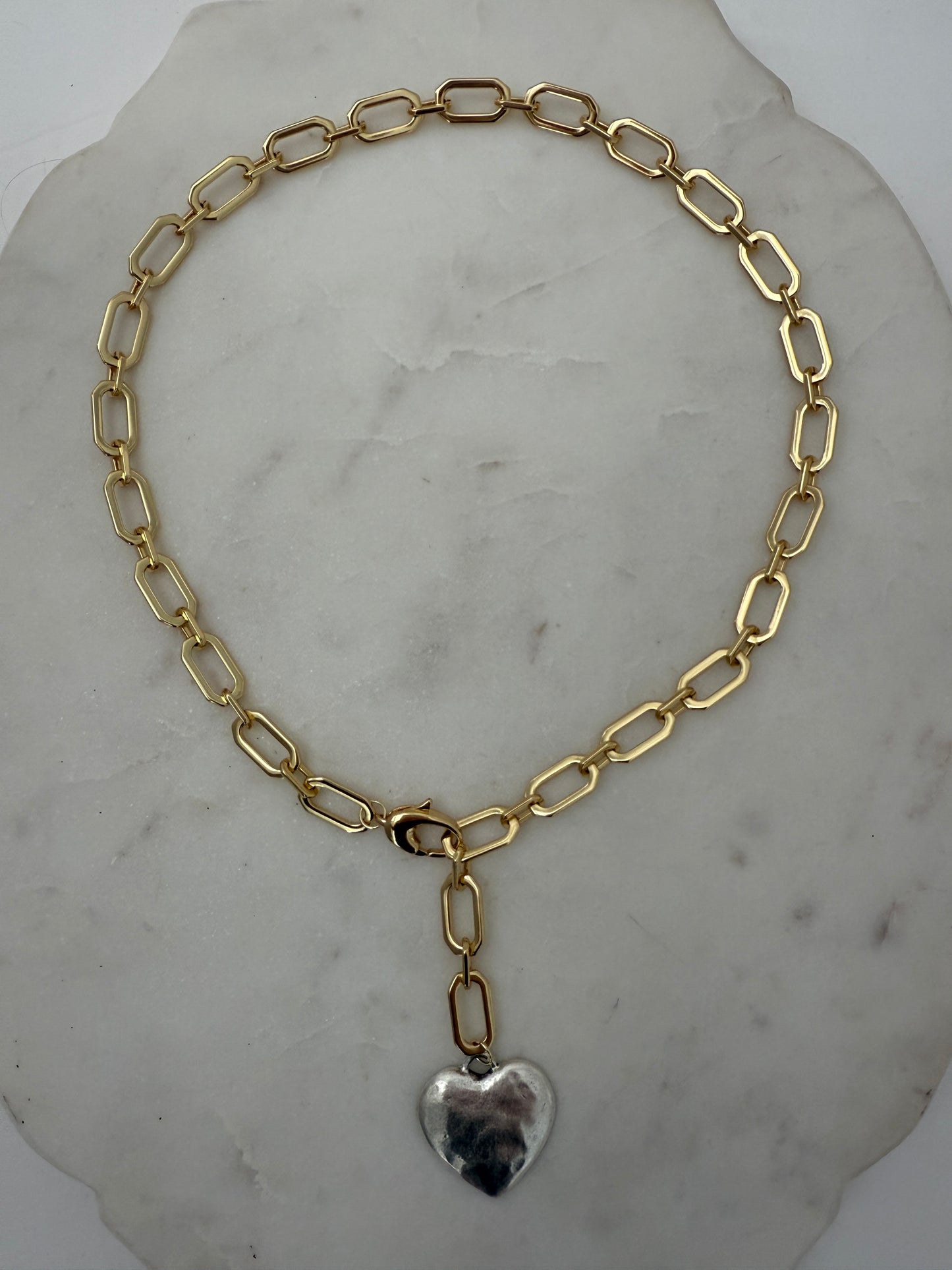 Gold Chunky Link Chain & Hammered Heart + More Options