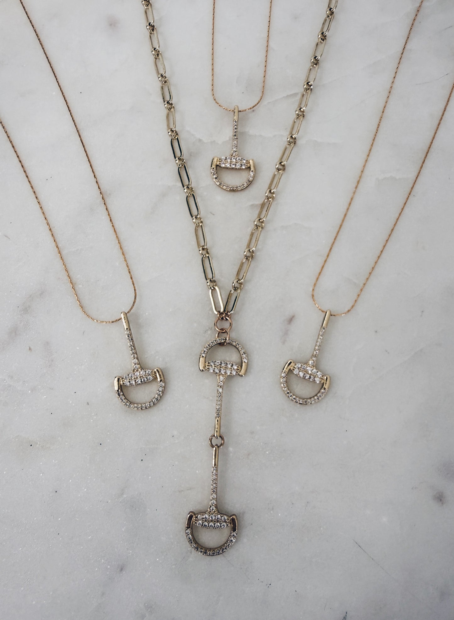 Gold Pave Horsebit Motif Necklace