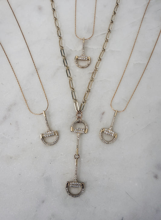 Gold Pave Horsebit Motif Necklace