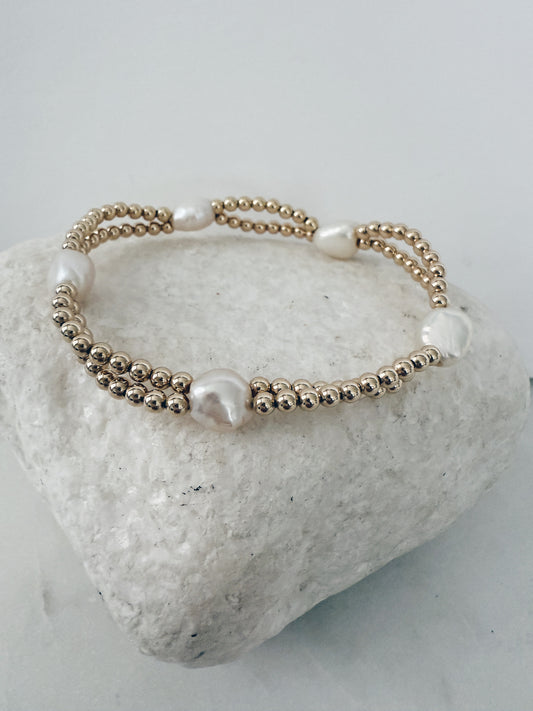 14k Gold Filled Double Layered Beaded Pearl Bracelet