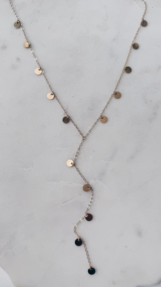 14k Gold Filled Sequin Y Necklace