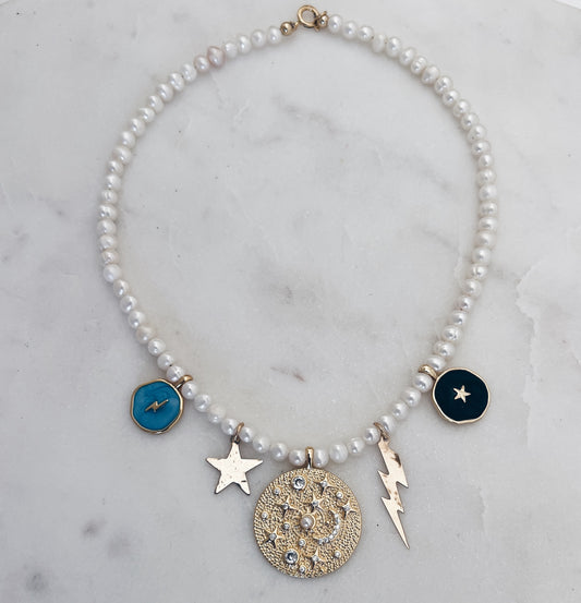 Celestial Charm & Pearl Necklace