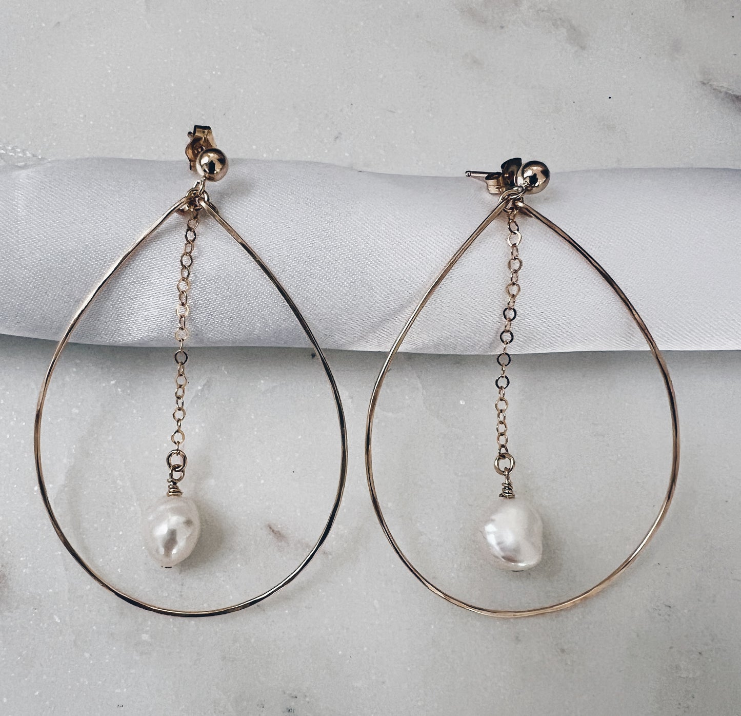 14k Gold Filled Baroque Pearl & Chain Earrings