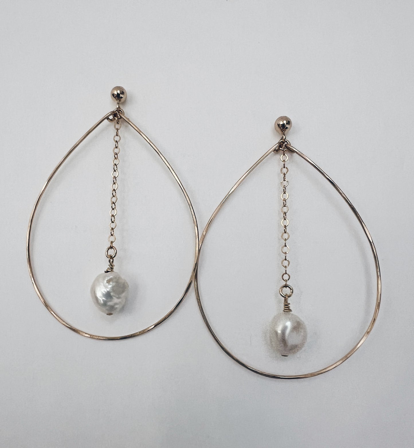 14k Gold Filled Baroque Pearl & Chain Earrings