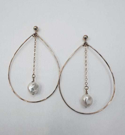 14k Gold Filled Baroque Pearl & Chain Earrings