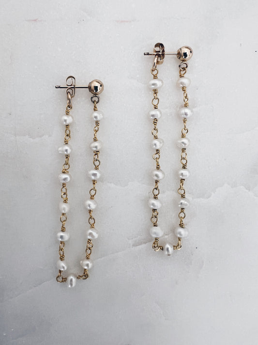 Pearl Chain Front/Back Drop Earrings + More Options
