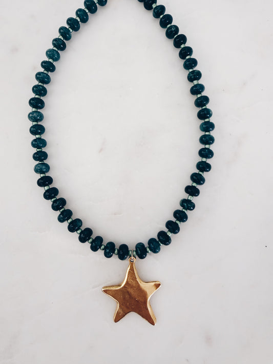 Midnight Lagoon Gemstone & Star Pendant Necklace | Coastal Gem Collection