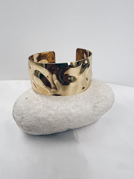 Gold Wide Wavy Cuff Bracelet