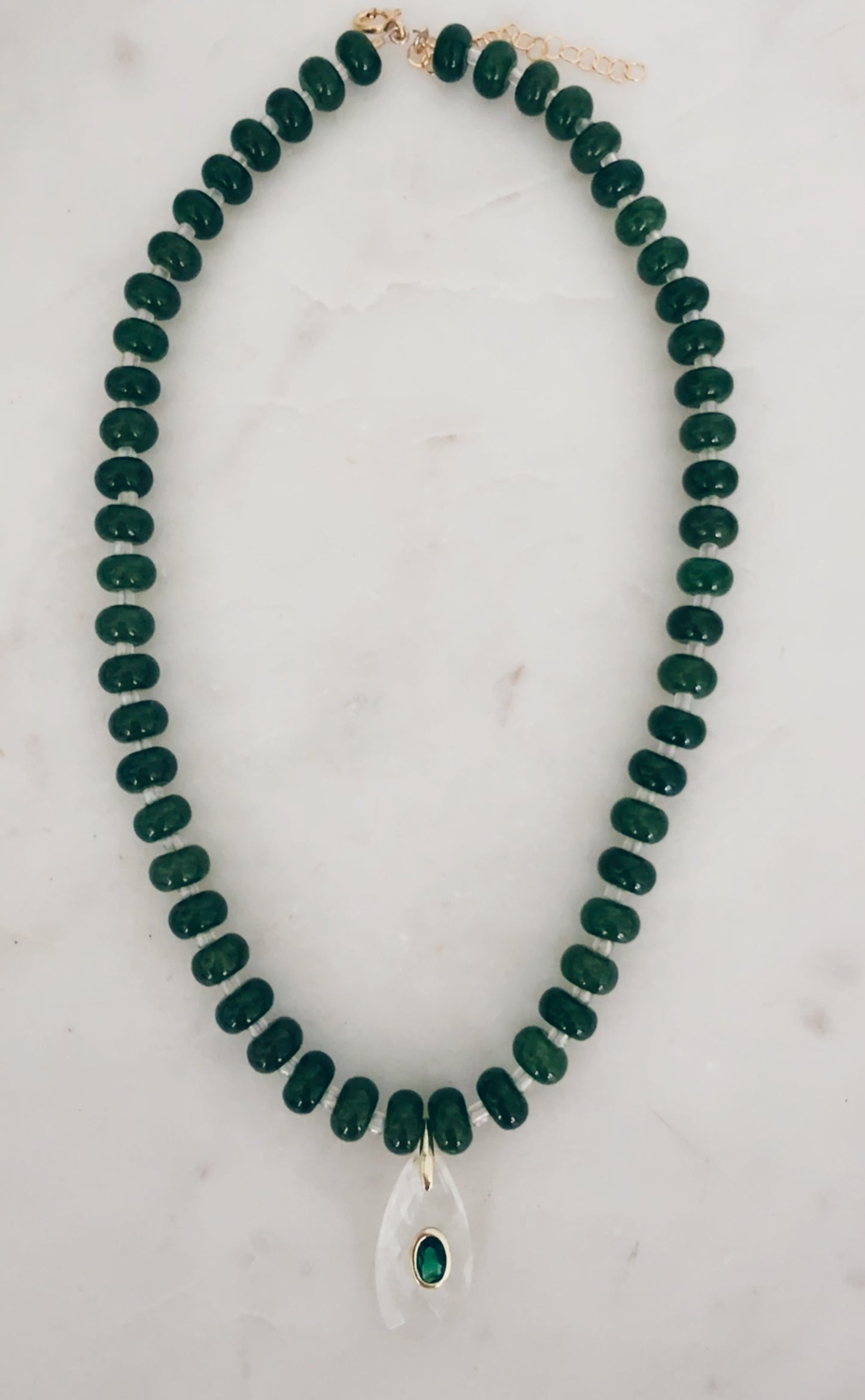 Emerald Jade & Clear Quartz Gemstone Pendant Necklace | Coastal Gem Collection