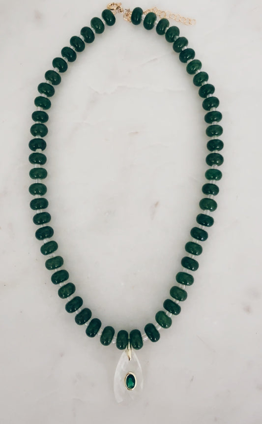 Emerald Jade & Clear Quartz Gemstone Pendant Necklace | Coastal Gem Collection
