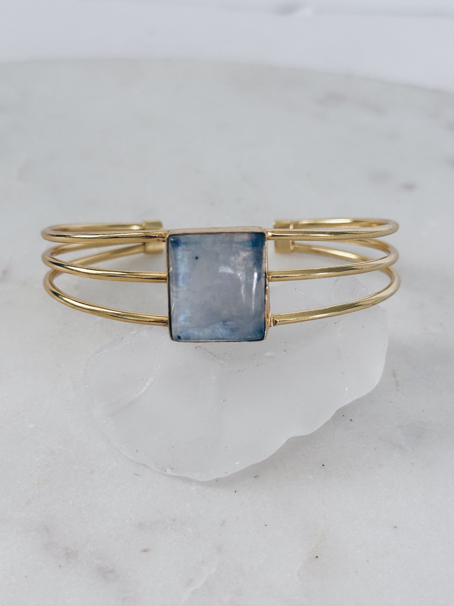 Gold Layered Square Moonstone Gemstone Bangle Bracelet