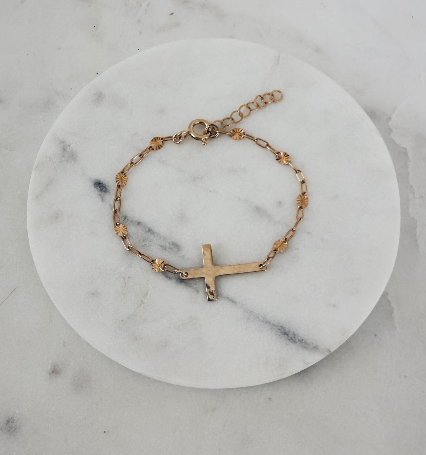 14k Gold Filled Hammered Cross Starburst Bracelet