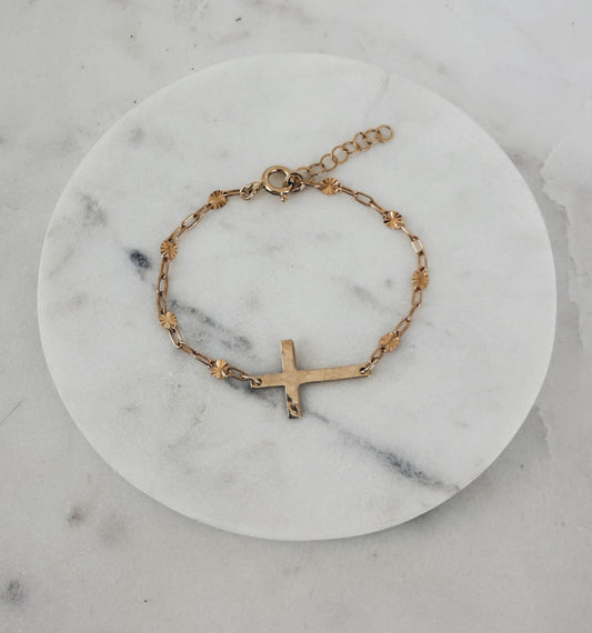 14k Gold Filled Hammered Cross Starburst Bracelet