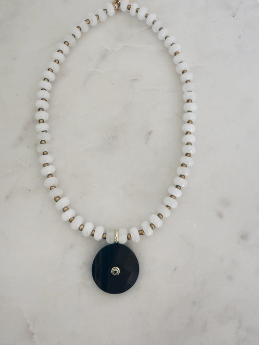 White Jade & Tiger's Eye Gemstone Pendant Necklace | Coastal Gem Collection
