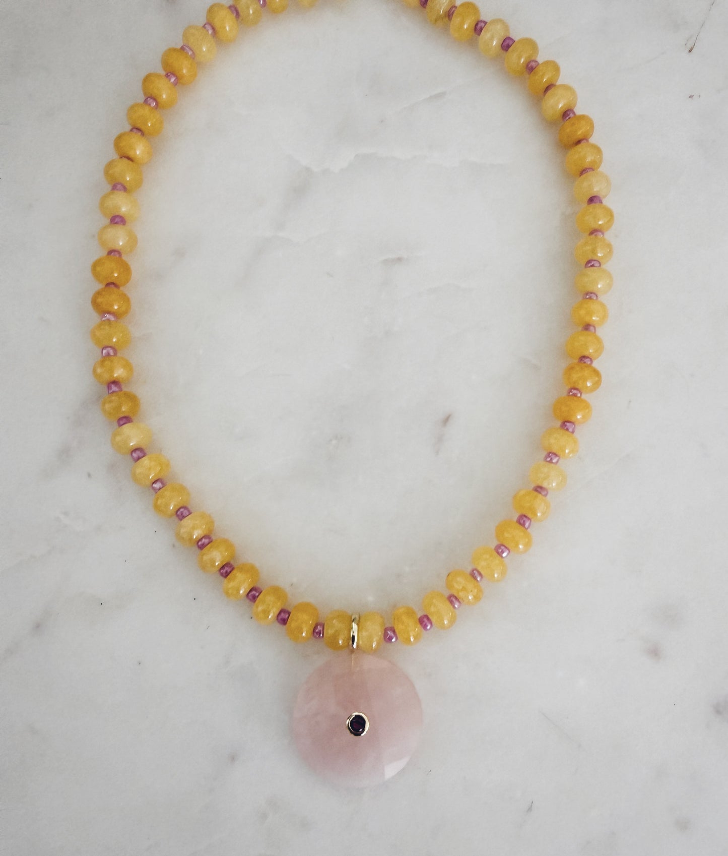 Yellow Jade & Rose Quartz Gemstone Pendant Necklace | Coastal Gem Collection
