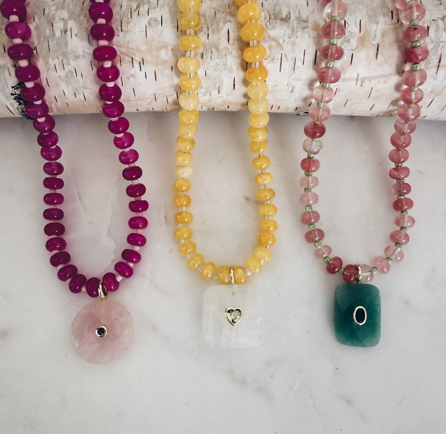 Strawberry & Jade Gemstone Pendant Necklace | Coastal Gem Collection