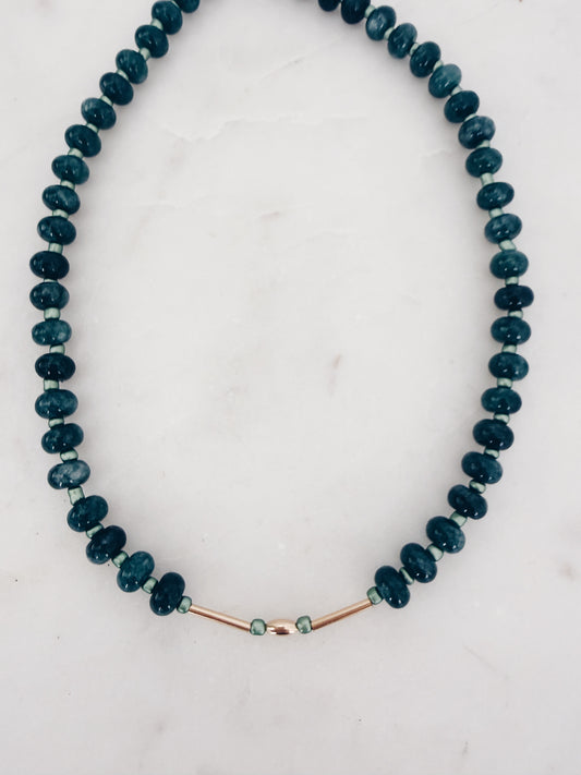 Teal Gemstone & 14k Gold Filled Beaded Necklace | Coastal Gem Collection