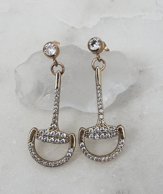 14k Gold Filled Pave Horsebit Pendant Earrings
