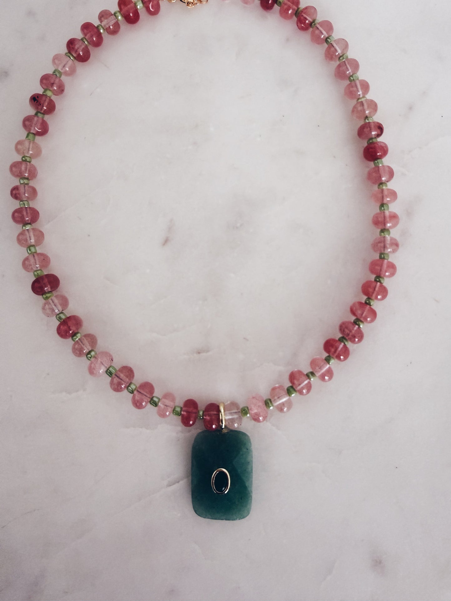 Strawberry & Jade Gemstone Pendant Necklace | Coastal Gem Collection