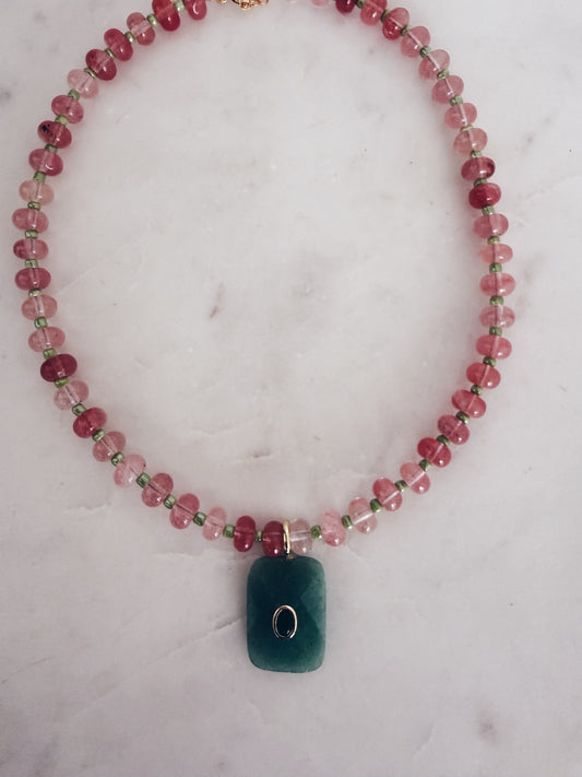 Strawberry & Jade Gemstone Pendant Necklace | Coastal Gem Collection