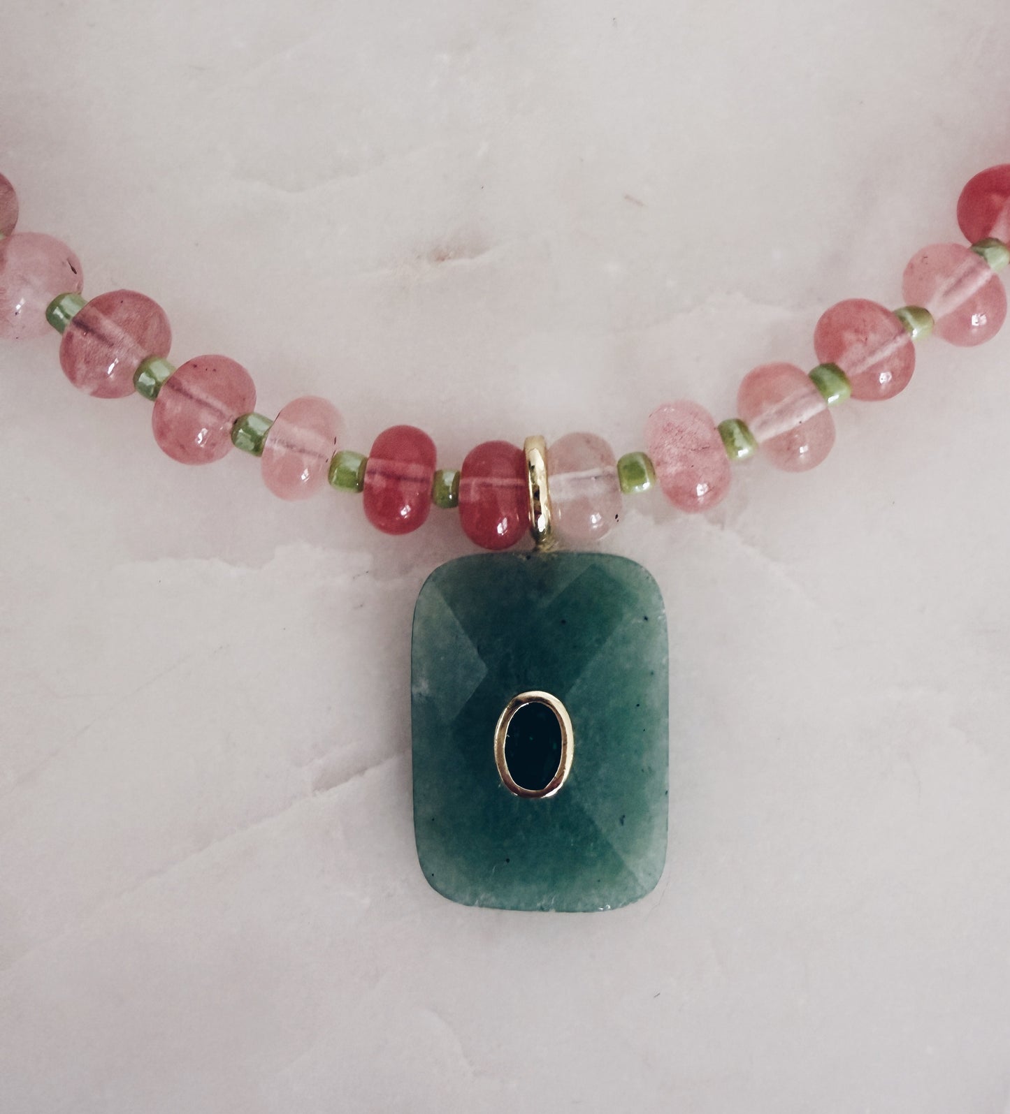Strawberry & Jade Gemstone Pendant Necklace | Coastal Gem Collection