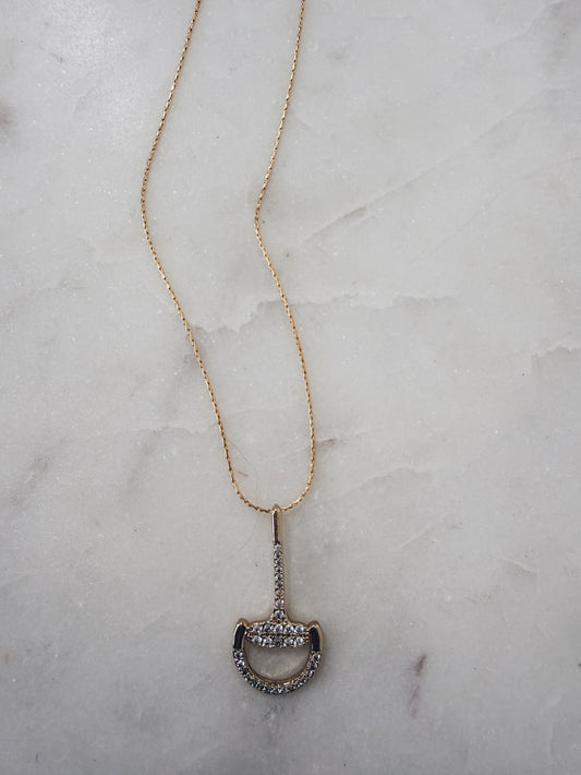 Horsebit Charm Necklace in 14K Gold Filled with Pavé CZ Pendant